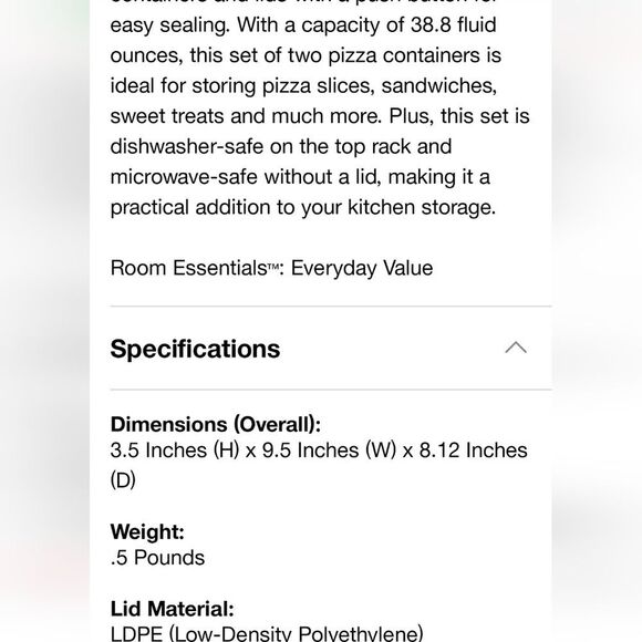 Room Essentials 4-PC Pizza Food Storage Container- Pink - Picture 5 of 6